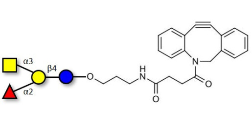 Blood group A antigen tetraose type 6 with DBCO (Linker-DBCO A)