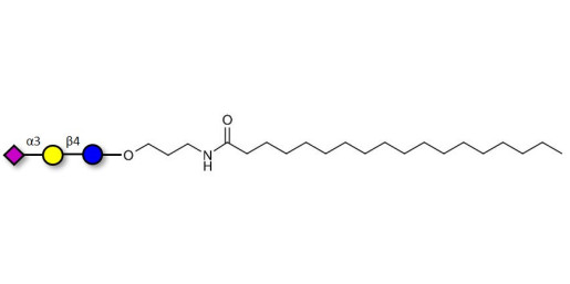 3'-Sialyllactose (3'-SL) / GM3 Ganglioside oligosaccharide with stearic chain (Linker-STEA A) - 3'SL; N-Acetylneuraminoyllactose; (2, 3')-a-Sialyllactose; 3'-a-Sialyllactose; a-Neu5Ac-(2-3)-/3-D. Gal-(1-4)-D-Glc; 3'-N-Acetylneuraminyl-D-lactose