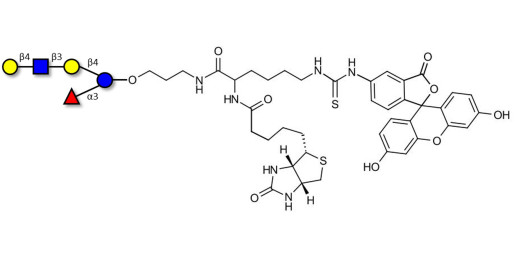 Lacto-N-fucopentaose VI (LNFP-VI) linked to biotin and fluorescein (Linker-BT-FLUO A)