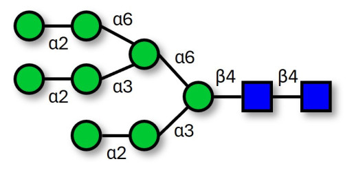 Man8D2D3 (>90% HPLC) - M8D2D3 ; 
M8 ; Oligomannose 8 glycan ;
Man-8 N-linked oligosaccharide ;
Man8(GlcNAc)2