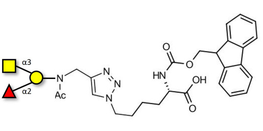 Blood group A antigen triose linked to Fmoc-Lysine (Linker-Lys A)