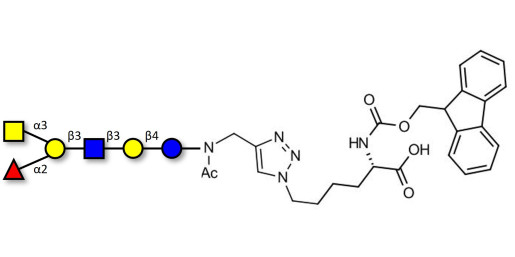 Blood group A antigen hexaose type 1 linked to Fmoc-Lysine (Linker-Lys A)