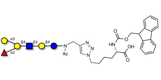 Blood group B antigen hexaose type 2 linked to Fmoc-Lysine (Linker-Lys A)