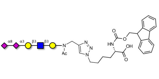Disialylated pentaose type 1 linked to Fmoc-Lysine (Linker-Lys A)